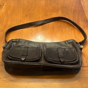 Frye Two Pocket Leather Saddlebag Shoulder Bag Gunmetal